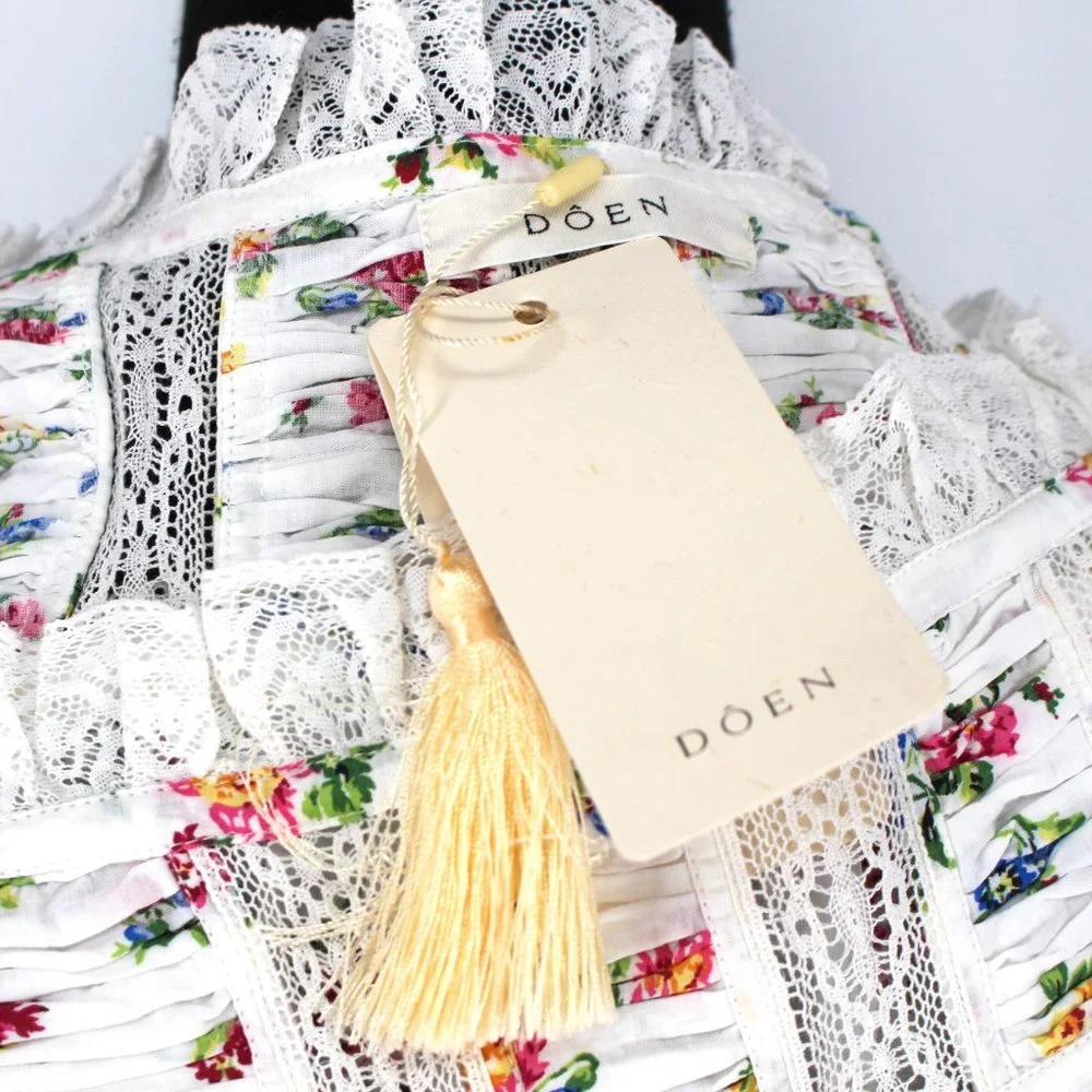 Doen Frances Top Fleurs De Jonquille White Organic Cotton Lace Trim Medium M NEW - Picture 7 of 8